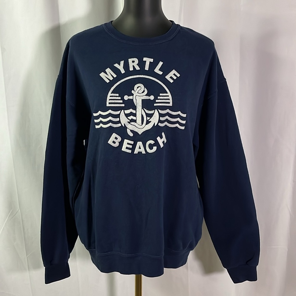 Vintage Navy Blue & White Myrtle Beach Long Sleeve Crew Neck Sweatshirt